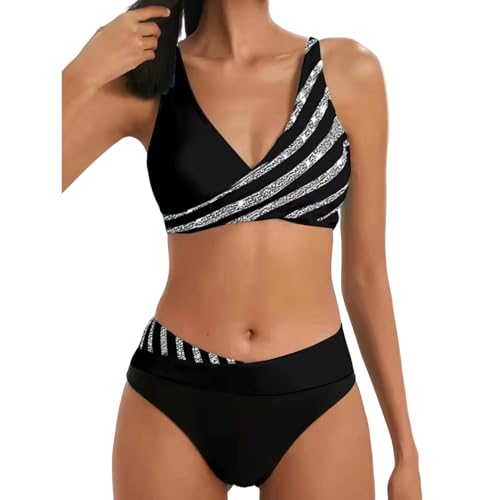 ZZZOLX Bikini Damen Set Frauen Zweiteiliger Tankini Badeanzug Drucken Tiefes Bikini Bikini Bikini Badeanzug Seaside Strandanzug-a-s von ZZZOLX
