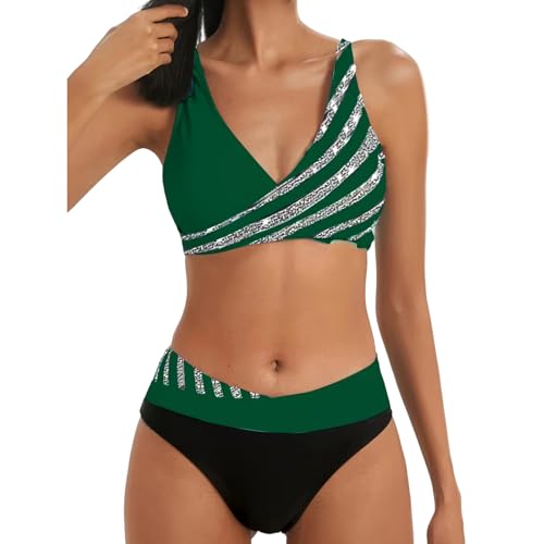 ZZZOLX Bikini Damen Set Frauen Zweiteiliger Tankini Badeanzug Drucken Tiefes Bikini Bikini Bikini Badeanzug Seaside Strandanzug-c-XL von ZZZOLX