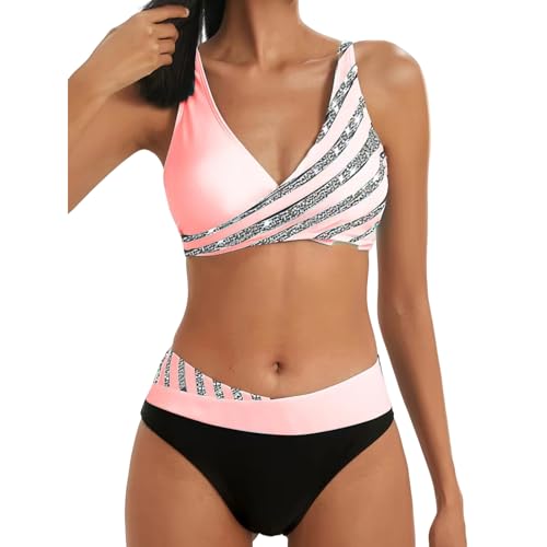 ZZZOLX Bikini Damen Set Frauen Zweiteiliger Tankini Badeanzug Drucken Tiefes Bikini Bikini Bikini Badeanzug Seaside Strandanzug-d-l von ZZZOLX