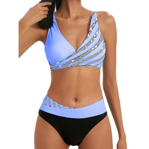 ZZZOLX Bikini Damen Set Frauen Zweiteiliger Tankini Badeanzug Drucken Tiefes Bikini Bikini Bikini Badeanzug Seaside Strandanzug-n-s von ZZZOLX