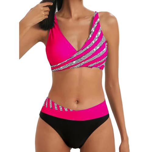 ZZZOLX Bikini Damen Set Frauen Zweiteiliger Tankini Badeanzug Drucken Tiefes Bikini Bikini Bikini Badeanzug Seaside Strandanzug-u-XL von ZZZOLX