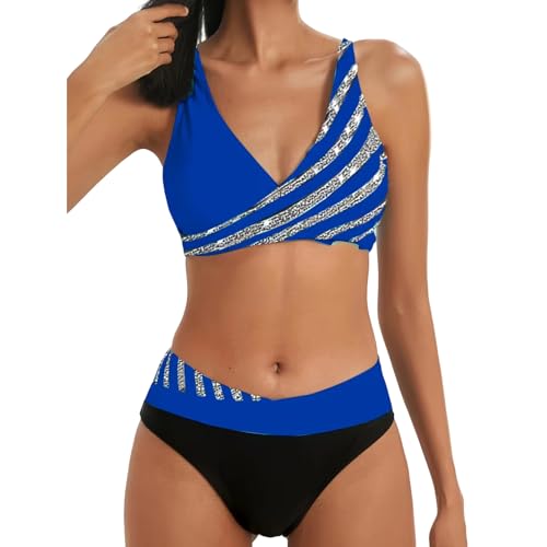 ZZZOLX Bikini Damen Set Frauen Zweiteiliger Tankini Badeanzug Drucken Tiefes Bikini Bikini Bikini Badeanzug Seaside Strandanzug-w-l von ZZZOLX