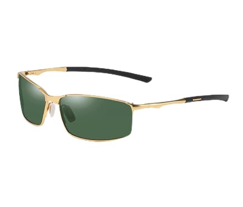 ZZZOLX Sonnenbrille Herren Polarisierte Sonnenbrille Für Männer Und Frauen, Fahrbrille, Metallrahmen Brille, Sonnenbrille.-Gold Grün-Brillenetui Aus Leder von ZZZOLX