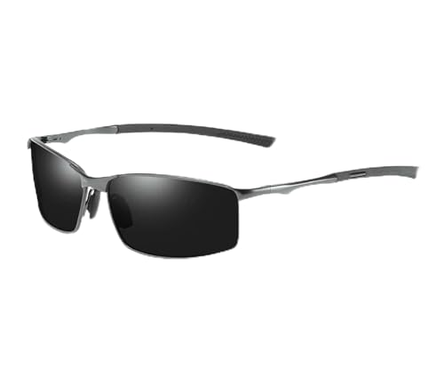 ZZZOLX Sonnenbrille Herren Polarisierte Sonnenbrille Für Männer Und Frauen, Fahrbrille, Metallrahmen Brille, Sonnenbrille.-Grau Schwarz-Brillenetui Aus Leder von ZZZOLX
