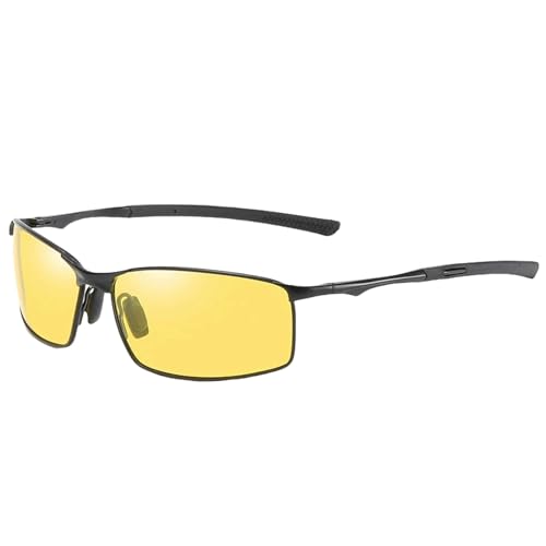 ZZZOLX Sonnenbrille Herren Polarisierte Sonnenbrille Für Männer Und Frauen, Fahrbrille, Metallrahmen Brille, Sonnenbrille.-Schwarz Gelb-Brillenetui Aus Leder von ZZZOLX