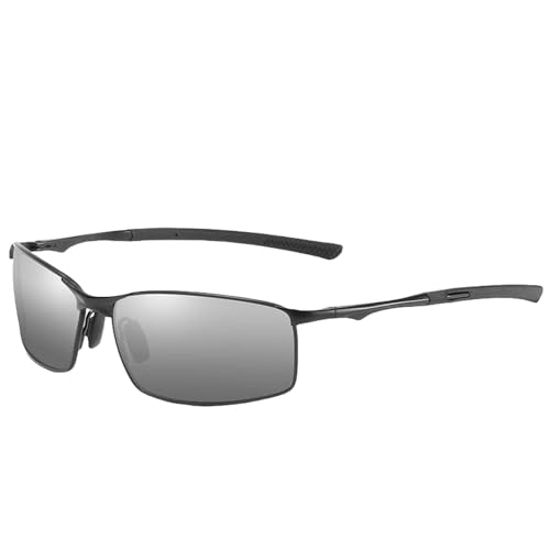 ZZZOLX Sonnenbrille Herren Polarisierte Sonnenbrille Für Männer Und Frauen, Fahrbrille, Metallrahmen Brille, Sonnenbrille.-Schwarz Silber-Brillenetui Mit Reißverschluss von ZZZOLX