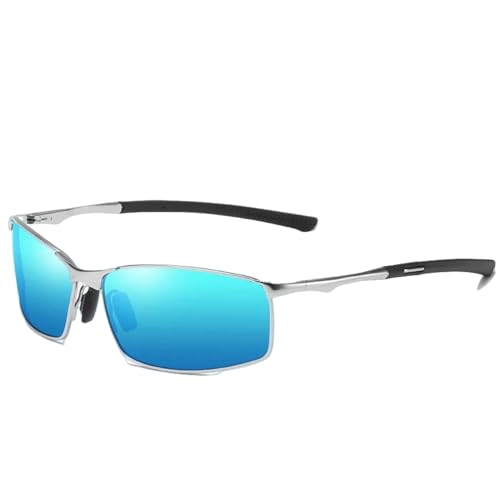 ZZZOLX Sonnenbrille Herren Polarisierte Sonnenbrille Für Männer Und Frauen, Fahrbrille, Metallrahmen Brille, Sonnenbrille.-Silber Blau-Brillenetui Mit Reißverschluss von ZZZOLX