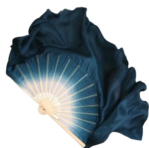 Erwachsene weiß dunkelblau Farbverlauf Seidenschleier chinesische traditionelle Handfärbung Tanzfächer Paar zwei Schichten 36 cm 20 cm 2 Stück rechte Hand von Zadaos
