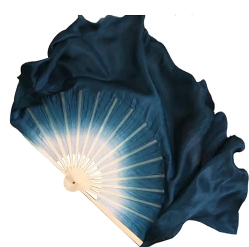 Erwachsene weiß dunkelblau Farbverlauf Seidenschleier chinesische traditionelle Handfärbung Tanzfächer Paar zwei Schichten 36 cm 50 cm 1 Stück rechts 1 Stück links von Zadaos