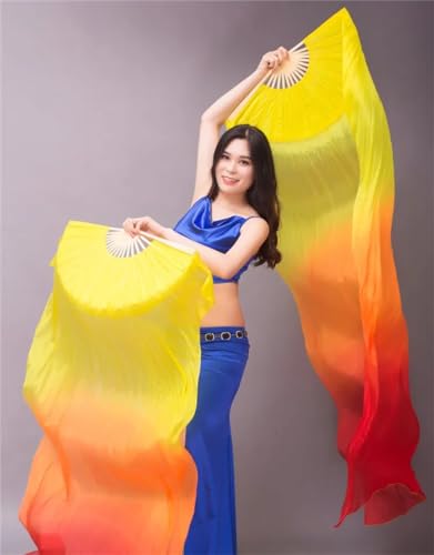 Frauen Bauchtanz Fan Schleier 1 Paar Farbverlauf Farbe Tänzerin Übung Lange Fächer Requisiten A 180 cm Polyester Fan von Zadaos