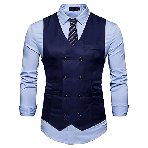 Men Double Breasted Dress Vest Slim Fit Sleeveless Waistcoat Business Wedding Suit Vest Navy S von Zadaos
