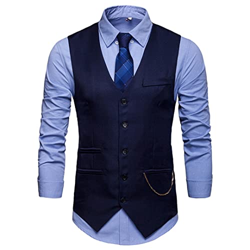 Men Double Breasted Dress Vest Slim Fit Sleeveless Waistcoat Business Wedding Suit Vest Navy1 S von Zadaos