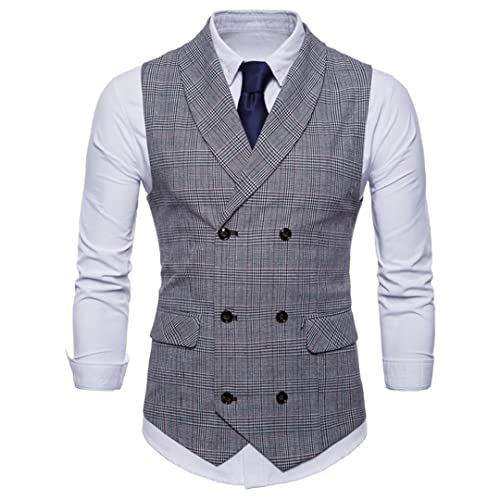 Men's Four Seasons Vest Jacket Business Classic Casual Self-Cultivation Double-Breasted Vest Suits LightGary L von Zadaos