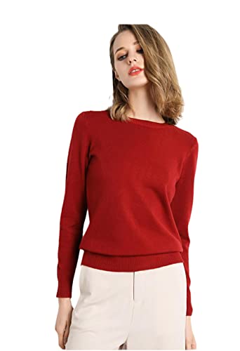 Weiblicher Slim O-Neck Pullover Kaschmir Wolle Blending Sweater Herbst und Winter Langarm Knit Bottoming Shirt 0 Rost Rot M von Zadaos