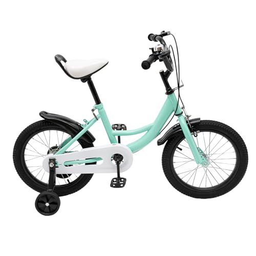 Zalydala 16-Zoll-Kinderfahrrad, Fahrrad mit Stützrädern, High-Carbon-Stahl, Sitzhöhe Verstellbar von 105 cm bis 135 cm, grün, rosa, gelb (Grün) von Zalydala