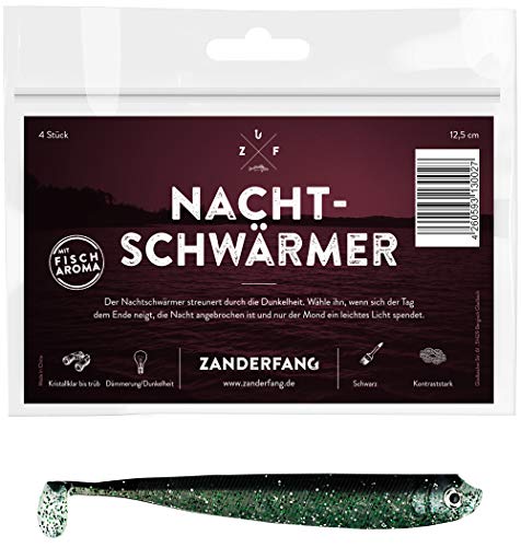 Zanderfang - 4 Gummifische zum Zanderangeln mit Gummifisch - Nachtschwärmer schwarz 12,5 cm Zanderfang - 4 Gummifische zum Zanderangeln mit Gummifisch - Nachtschwärmer schwarz 12,5 cm von Zanderfang