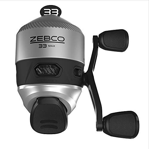 Zebco 33 MAX Spincast Angelrolle, glatt und leistungsstark, 2:6:1 Übersetzungsverhältnis und Quickset Anti-Reverse mit Bissanzeiger, Leichter Graphitrahmen und einstellbarem Drehrad, Silber/schwarz von Zebco