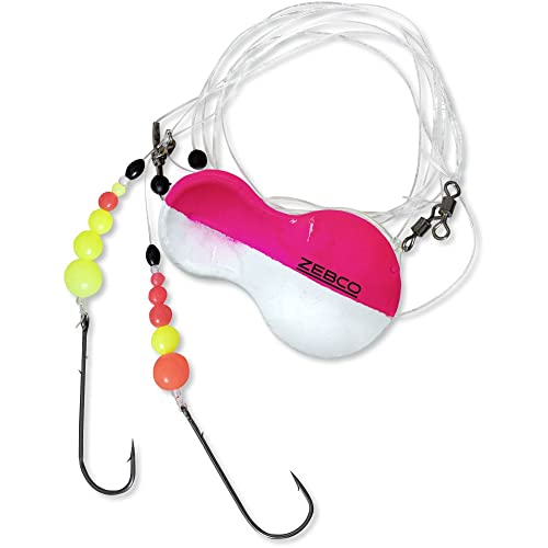 Zebco Premium Inline RFT Flatty Rig Schollen Meeres-Vorfachsystem einsatzbereites Angel-zubehör mit Angelhaken und monofile Angelschnur, weiß/pink, 80 g von Zebco