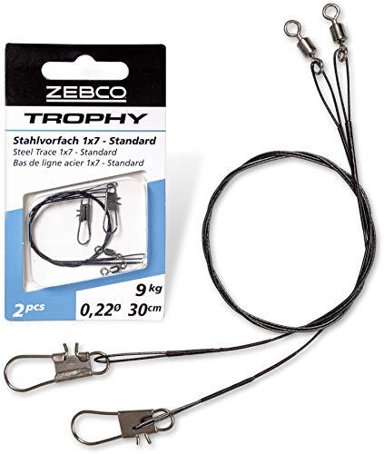 Zebco Qualitäts Trophy Stahlvorfach 1x7 Standard sicheres Vorfach Material Spinnfischen Angel Zubehör Hecht Angeln, Diverse, 9 kg von Zebco