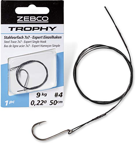 Zebco Qualitäts Trophy Stahlvorfach 7x7 Expert Einzelhaken sicheres Vorfach Material Angel Zubehör mit Angelhaken Hecht Angeln, Diverse, 12 kg / 60cm von Zebco
