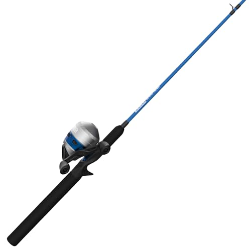 Zebco Salt Fisher 33 Spincast Spule und Angelrute Combo, 1,8 m 15,2 cm, 2-teilig, mittelschwere Leistung, mittelschnelle Aktion, Fiberglasrute, austauschbare Retrieve, 5,4 kg Schnur, blau/Silber von Zebco