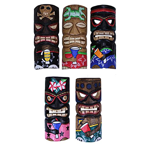 Zeckos Tiki-Masken aus Holz, Polynesien-Stil, 30,5 cm, 5 Stück von Zeckos
