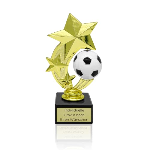 Star Pokal mit Gravur Wunschtext | Fußball Pokal | Pokale Kindergeburtstag | Pokal Star Geschenk für Kinder, Frauen und Männer | Wanderpokal für Fußball | Fussball Pokal Gold 16cm (Rotierender Ball) von Zelaro