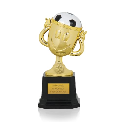 Zelaro Pokal mit Gravur Wunschtext | Fußball Pokal | Pokale Kindergeburtstag | Pokal Lustig als Geschenk für Kinder, Frauen und Männer | Wanderpokal für Fußball | Fussball Mini Pokal Gold (Gold) von Zelaro