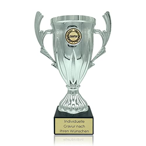 Zelaro Pokal mit Gravur Wunschtext | Pokale als Geschenk für Männer, Frauen und Kinder | Wanderpokal Bierpong und Tippspiel | Henkelpokal in Vier Größen (Silber 16cm) von Zelaro