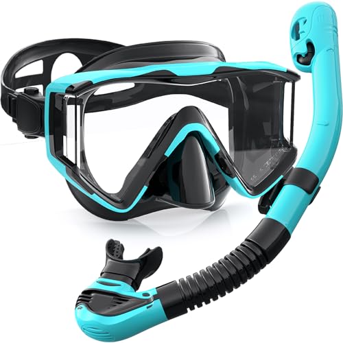 Zeligerstar schnorchelset Erwachsene, Verbesserte tauchmaske und Schnorchel, Dry-Top-Schnorchelmasken-Set, Professional Adult Snorkeling Gear for Swimming Diving Scuba ((Schwarz) Grün) von Zeligerstar