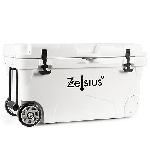 Zelsius Kühlbox 50 Liter mit Räder | Coolbox | Fahrbare Cooling Box ideal für Auto Camping Urlaub Angeln Freizeit Outdoor | Thermobox für Warm und Kalt (weiß) von Zelsius