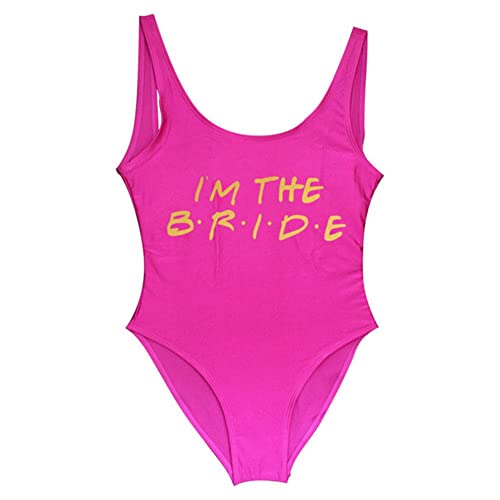 Zempertoopa Badeanzug Damen Golden Bedruckte Braut Crew Strandkleidung Brautjungfer EIN Stück Badeanzug Bikini Bikini-Bride Purple,S von Zempertoopa