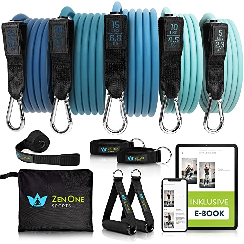 ZenOne Sports Resistance Fitness Bands - robuste Fitnessbänder - 5 Widerstandsbänder - Home Workout Expander-Set - Sport-Gummiband inkl. E-Book & Workout-Guide & -Video (Set, Blau) von ZenOne Sports