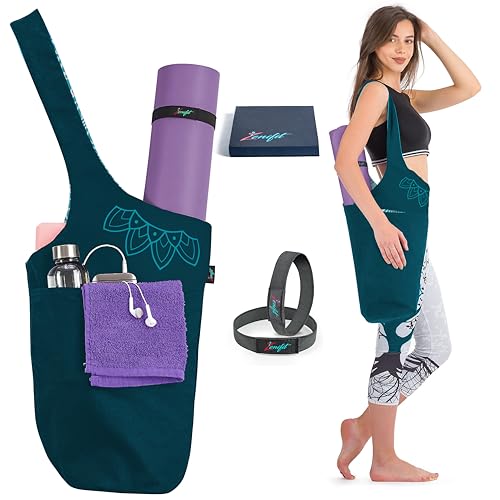 Zenifit Yoga-Matte Tasche - Lange Tote mit Taschen - hält mehr Yoga-zubehör. Netter Yoga-matten-Halter mit Bonus-Yoga-matten-bügel-Elastics. stilvolle und praktische Yoga-Matte Taschen und träger von Zenifit