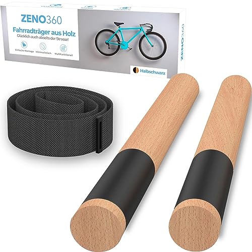 Zeno360 Fahrrad Wandhalterung Holz - Robuste Fahrradhalterung für Rennrad, MTB und E-Bike - Bis zu 20 kg Tragkraft - 30 cm lang - Geeignet für Fahrräder mit Einer Lenkerbreite bis 57cm von Zeno360