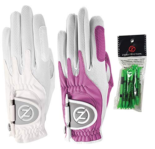 Zero Friction Damen Kompressions-Passform Synthetisch Universal-Passform Golfhandschuh 2 Packung, Einheitsgröße, Weiß/Lavendel von Zero Friction