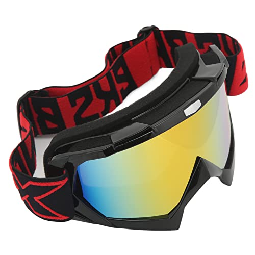 Zerodis Snowboardbrille, Anti-Wind-Sand-Gummiband, Anti-Rutsch-Schwammkissen, Motocross-Brille mit Aufbewahrungsbox zum Skifahren Schwarzer Rahmen, rote Brille von Zerodis