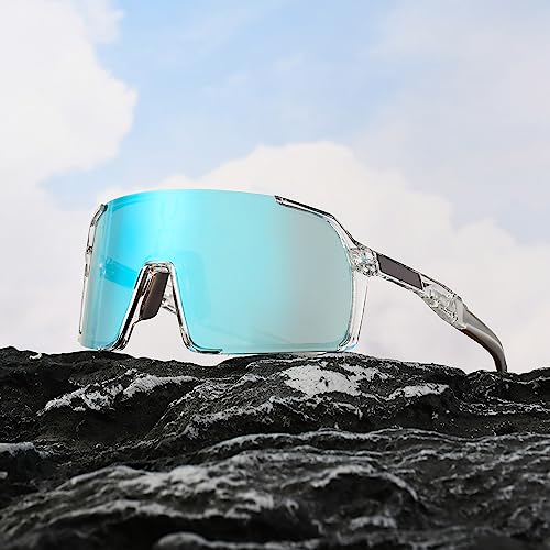 Zetterrank Schnelle Brille mit 2 Wechselgläser,Hellblau Sportbrille mit Transparenter Rahmen,UV 400 Fahrradbrille Herren Damen,Schnelle Brille Rave,die Schnelle Brille. von Zetterrank