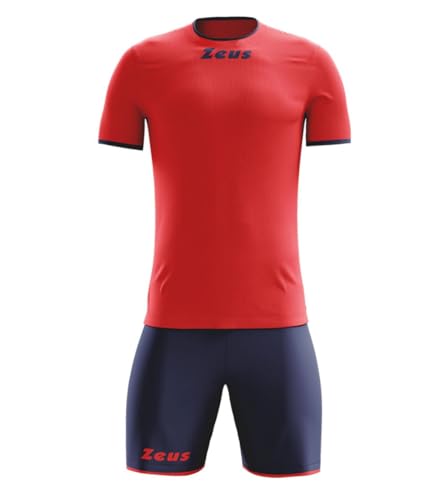 Zeus Herren Kinder Torwart Set Trikot Shirt Hosen Klein Armel Kit Fußball Hallenfußball Kit Sticker Rot Blau (L) von Zeus