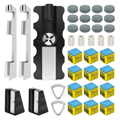 Zhaoyao 11-in-1 Pool-Queue-Spitzenformer, 2 Pool-Queue-Spitzenklemme, 12 Billardqueue-Spitzen, 1Shaper, 12 Kreidewürfel, 5 Poolqueue-Reparaturer, 2 Hobel zum Ersetzen und Formen von Zhaoyao