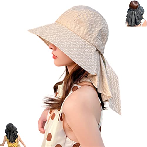 Zhongle Frauen breiter Krempe All-Match Sonnenhut mit Halsklappe,Damen Sonnenhut UV-Schutz Strandmütze,Sonnenhüte für Frauen (A-Khaki) von Zhongle