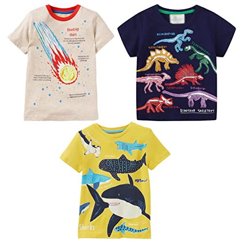 ZhuiKun Kinder Jungen T-Shirt Leuchtender Druck Kurzarm Shirt Baumwolle Süß Karikatur Tier Muster Tops für 1-7 Jahre Alt - 3pcs, 4T (100-105cm) von ZhuiKun