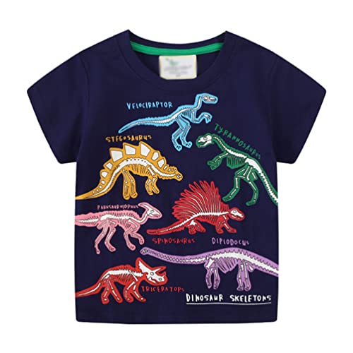 ZhuiKun Kinder Jungen T-Shirt Leuchtender Druck Kurzarm Shirt Baumwolle Süß Karikatur Tier Muster Tops für 1-7 Jahre Alt - Dinosaurier-Druck, 4T (100-105cm) von ZhuiKun