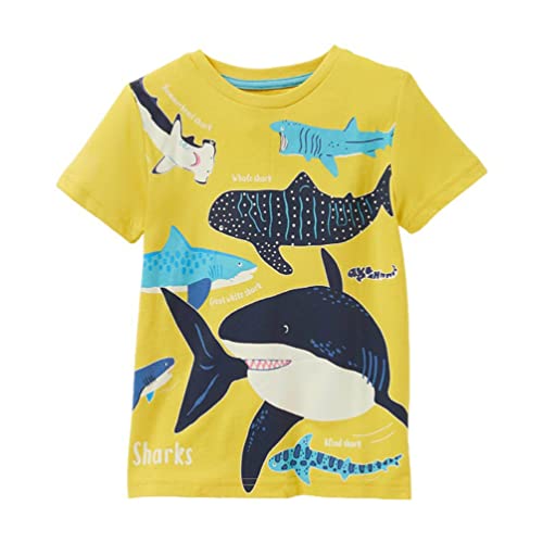 ZhuiKun Kinder Jungen T-Shirt Leuchtender Druck Kurzarm Shirt Baumwolle Süß Karikatur Tier Muster Tops für 1-7 Jahre Alt - Hai-Druck, 4T (100-105cm) von ZhuiKun