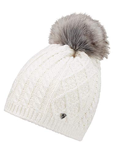 Ziener Damen ILLHORN Mütze | gestrickt, warm, Kunstfellbommel, White, Usex von Ziener