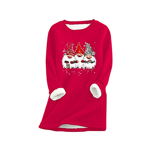 Damen Weihnachten Sweatshirt Rundhals Lammwolle SüßEr Muster Weihnachtsdruck Casual Bluse Locker Kaputzenpullover Winter Warme Fleecepullover mit Hirschmuster Lang Sweatshirt Weihnachtspulli von Zilosconcy