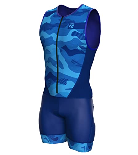 Zimco Elite Triathlon-Anzug für Herren, gepolstert, Triathlon-Anzug, Rennanzug, Schwimmen, Fahrrad, Laufen, blau camouflage, XXX-Large von Zimco Cycle Wear