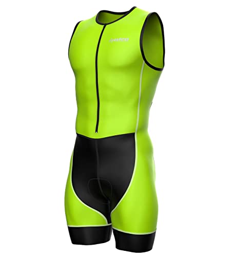 Zimco Triathlon-Anzug für Herren, Renntrianzug, Radfahren, Schwimmen, Radfahren, Laufen, Neon Grün/Schwarz, Small von Zimco Cycle Wear