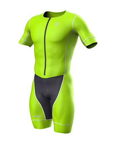 Zimco Triathlon Tri Suit - Herren Klassischer Kurzarm Skinsuit Trisuit Racesuit Triathlon Aero Suit Swim Bike Run (Neon Green, S) von Zimco Cycle wear