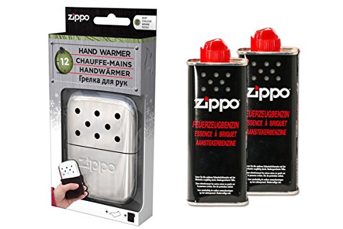 Zippo Handwärmer Premium Set Taschenwärmer Chrom Groß 12 Stunden Laufzeit + 2 x Benzin von Zippo